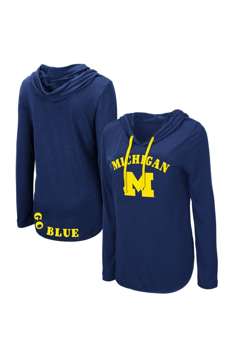 COLOSSEUM Women's Colosseum Navy Michigan Wolverines My Lover Lightweight Hooded Long Sleeve T-Shirt, Main, color, Navy