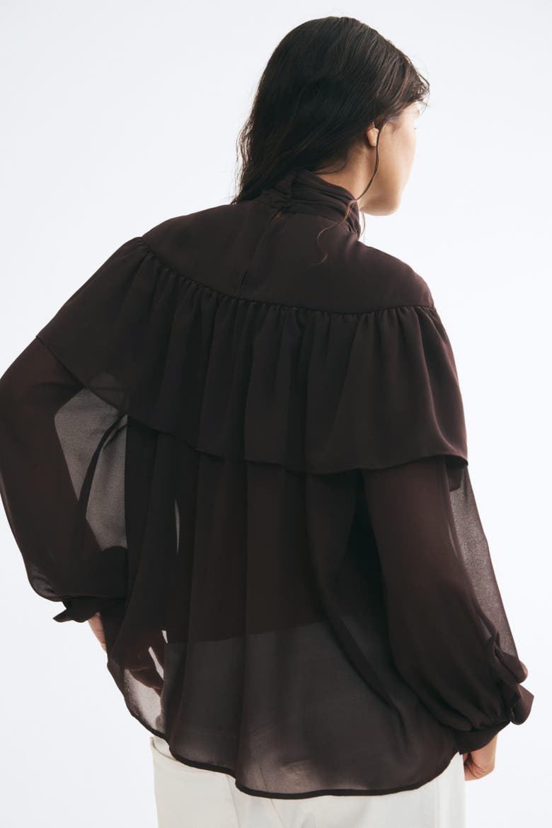 Balloon-Sleeved Blouse, Alternate, color, Dark brown