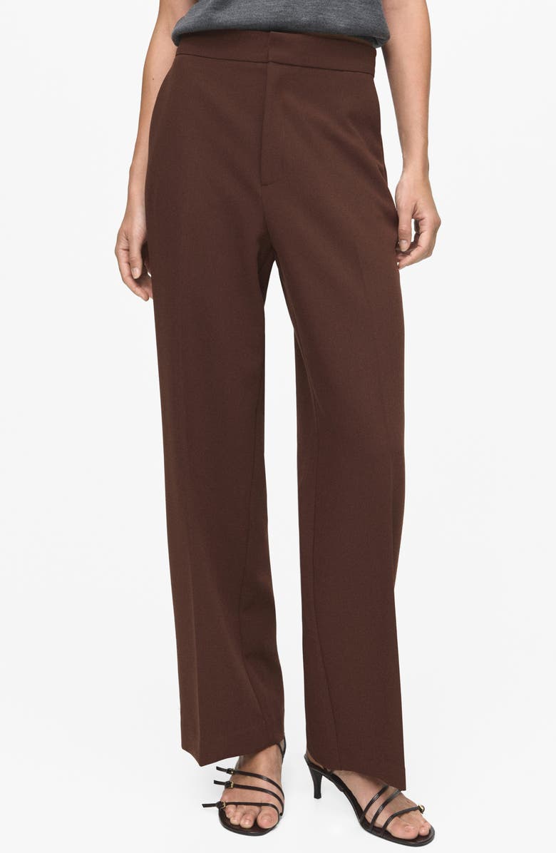 MANGO High Waist Straight Leg Pants, Main, color, Chocolate