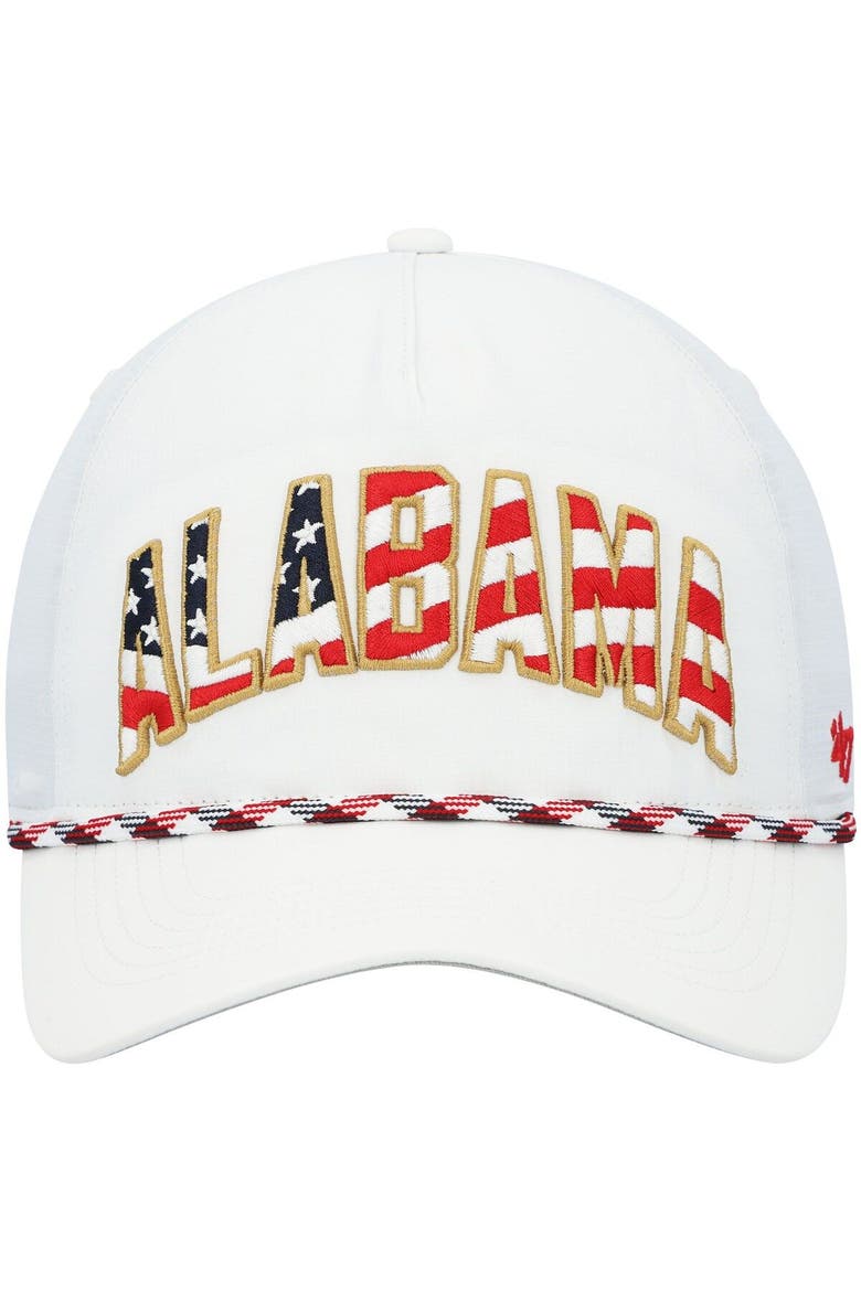 Men's '47 White Alabama Crimson Tide Stars and Stripes Flag Flutter Hitch Snapback Hat, Alternate, color, White