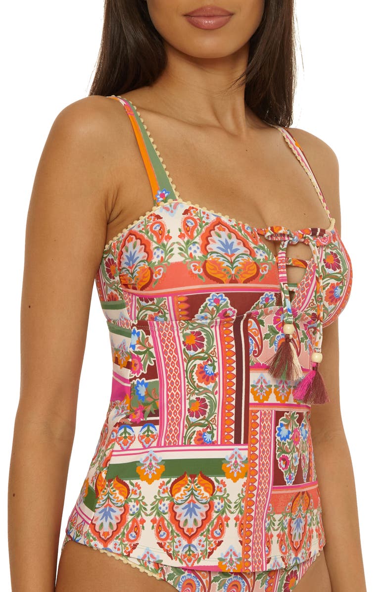 Lucky Brand Verona Pom Trim Tankini Top, Alternate, color, Pink Multi