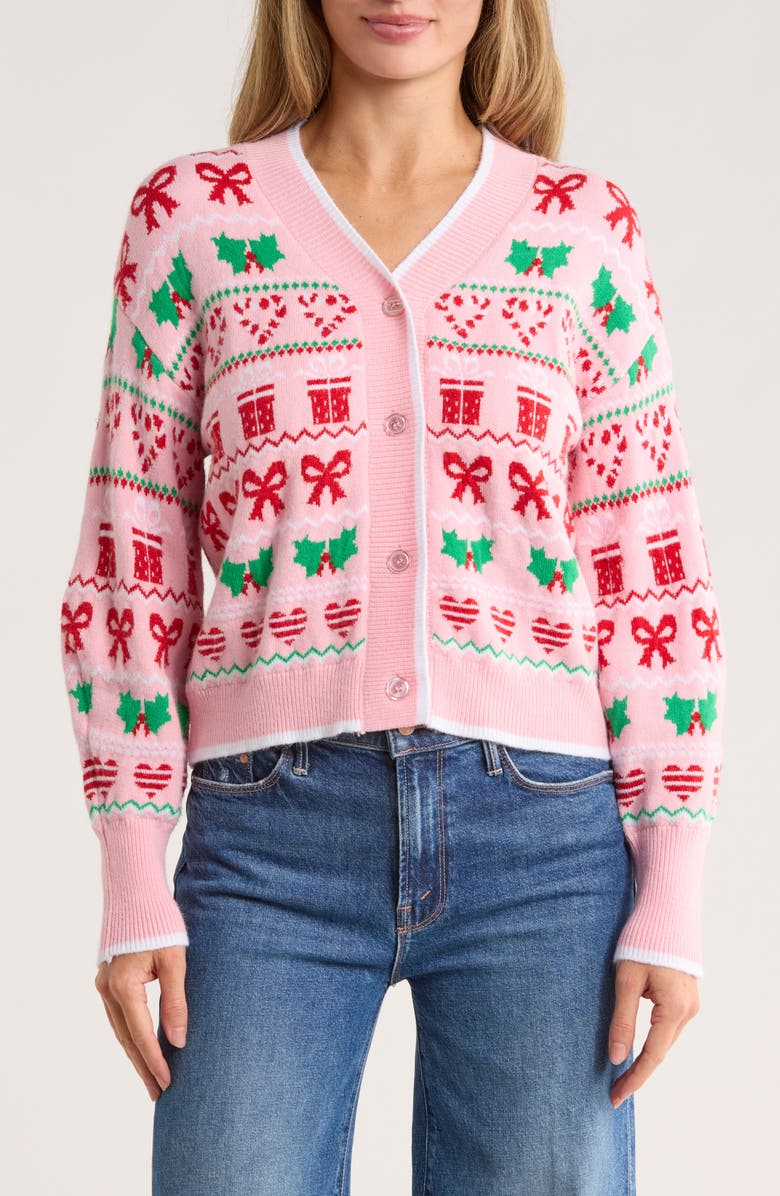 Vigoss Christmas Gift Cardigan, Main, color, Pink Combo