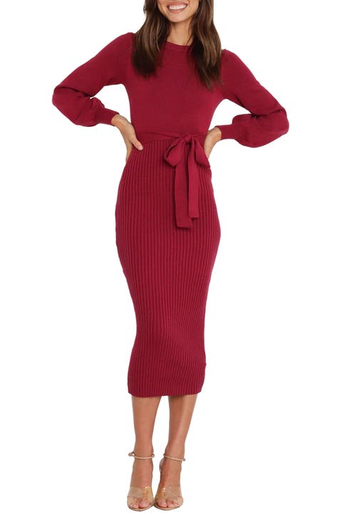 Helena Belted Long Sleeve Sweater Dress