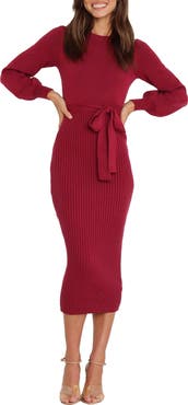 Petal & Pup Helena Belted Long Sleeve Sweater Dress