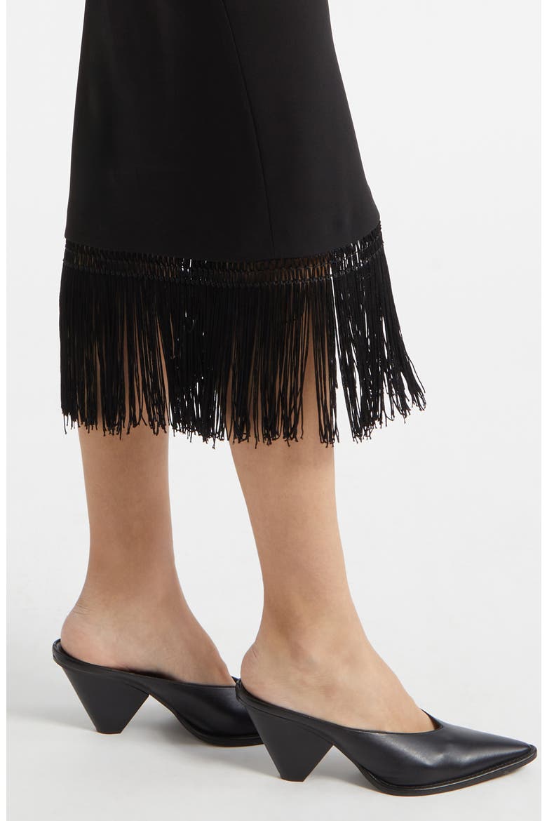 Bianca Fringe Hem Midi Dress, Alternate, color, BLACK