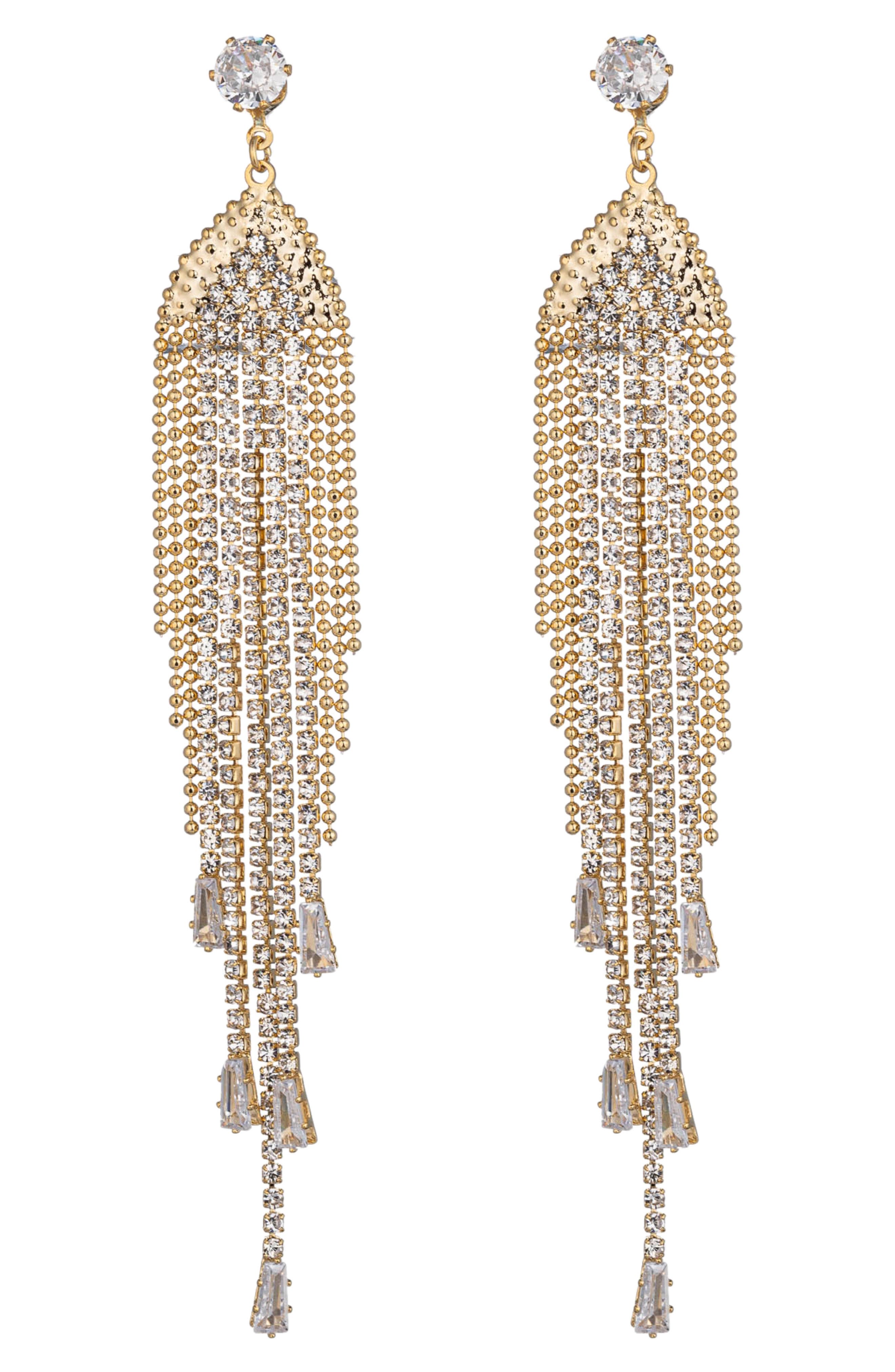 EYE CANDY LOS ANGELES Celeste CZ Chain Fringe Drop Earrings