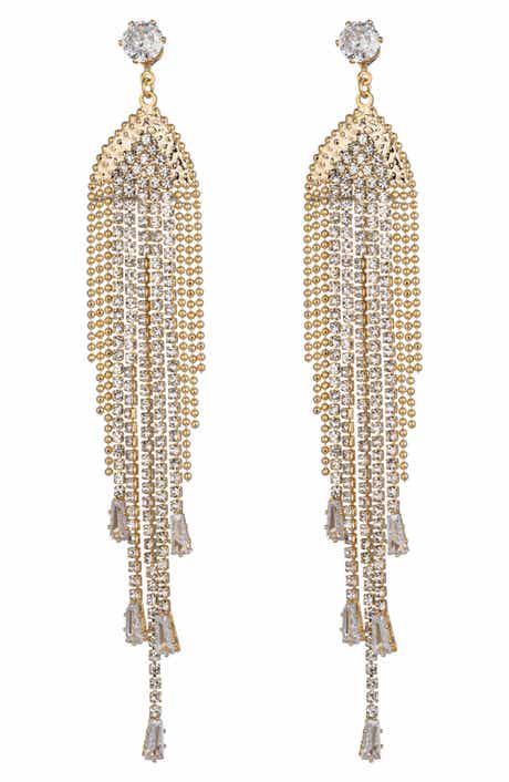 EYE CANDY LOS ANGELES Celeste CZ Chain Fringe Drop Earrings