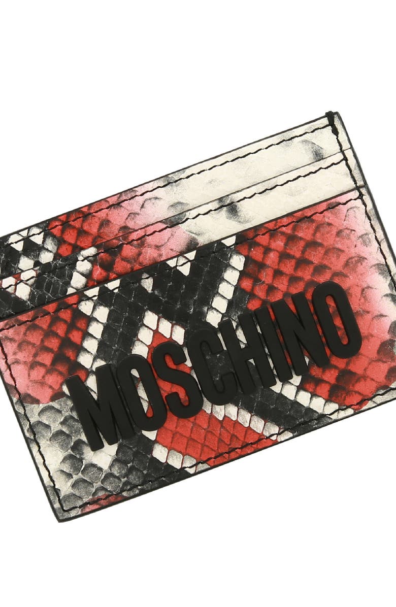 Moschino Python Embossed Leather Card Case, Alternate, color,