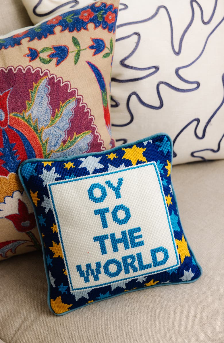 Furbish Oy Needlepoint Pillow, Alternate, color, Blue