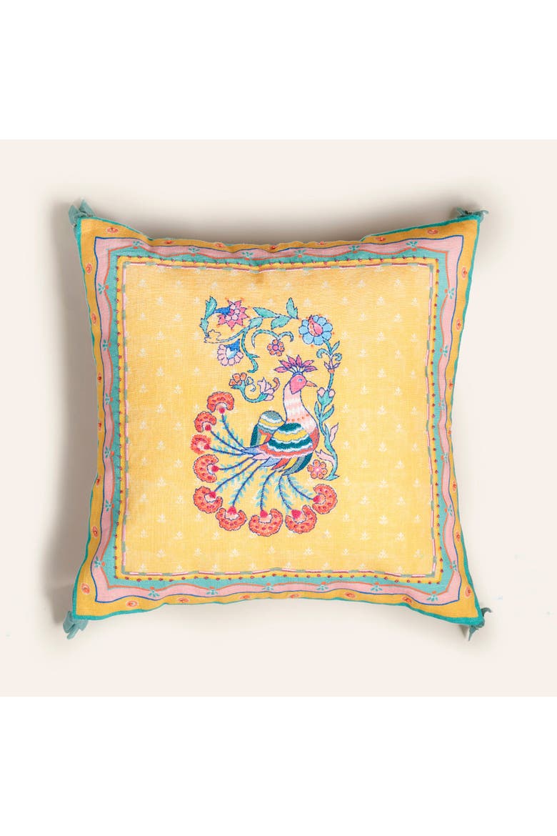 Ghuni Tasseled Embroidered 100% Cotton Home Accent Floral, Main, color, Yellow