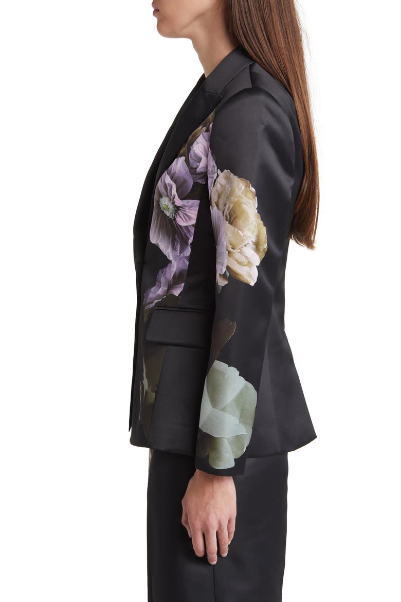Nayaa Floral Print One-Button Blazer, Alternate, color, BLACK