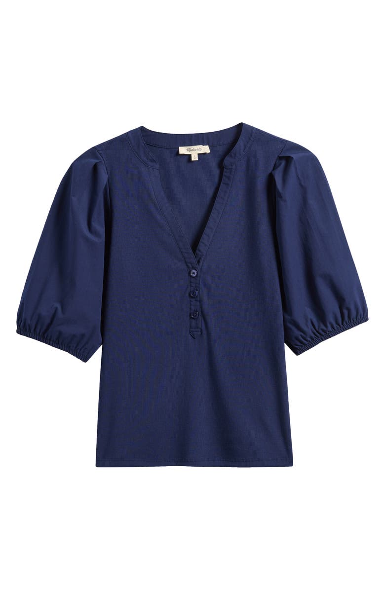 Madewell Puff-Sleeve Henley Knit Top, Alternate, color, Midnight Navy