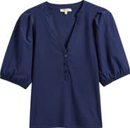 Madewell Puff-Sleeve Henley Knit Top
