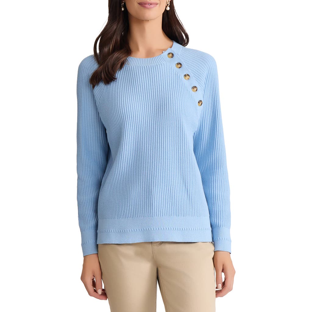 Jones New York Button Shoulder Cotton Blend Sweater