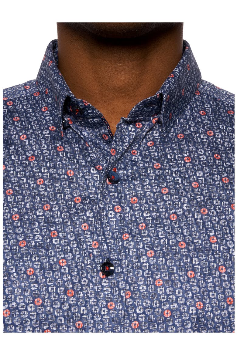 Priestley Ring Print Cotton Button-Up Shirt, Alternate, color, NAVY