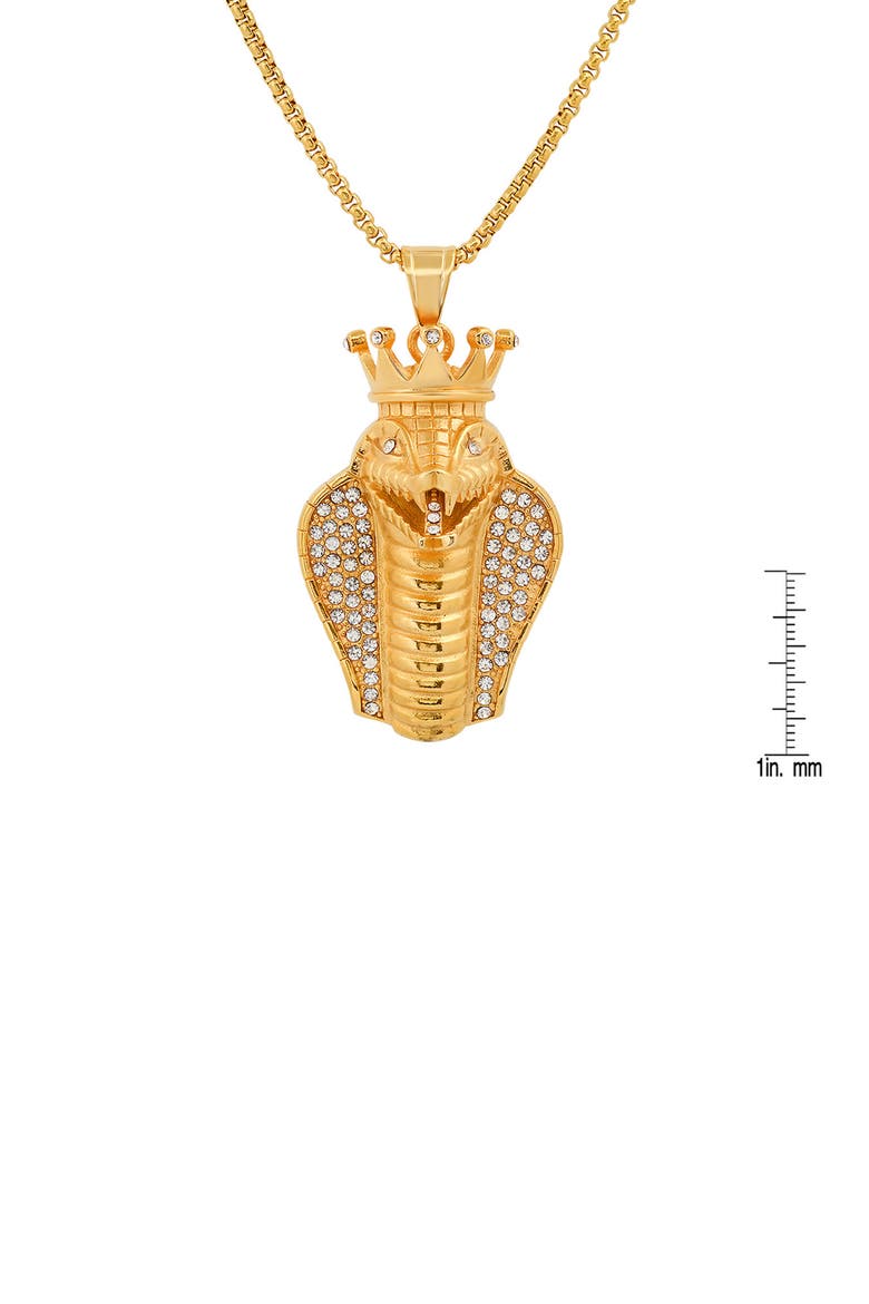 Men's 18K Yellow Gold Plated Stainless Steel Pave Crystal Cobra Pendant Necklace, Alternate, color, YELLOW