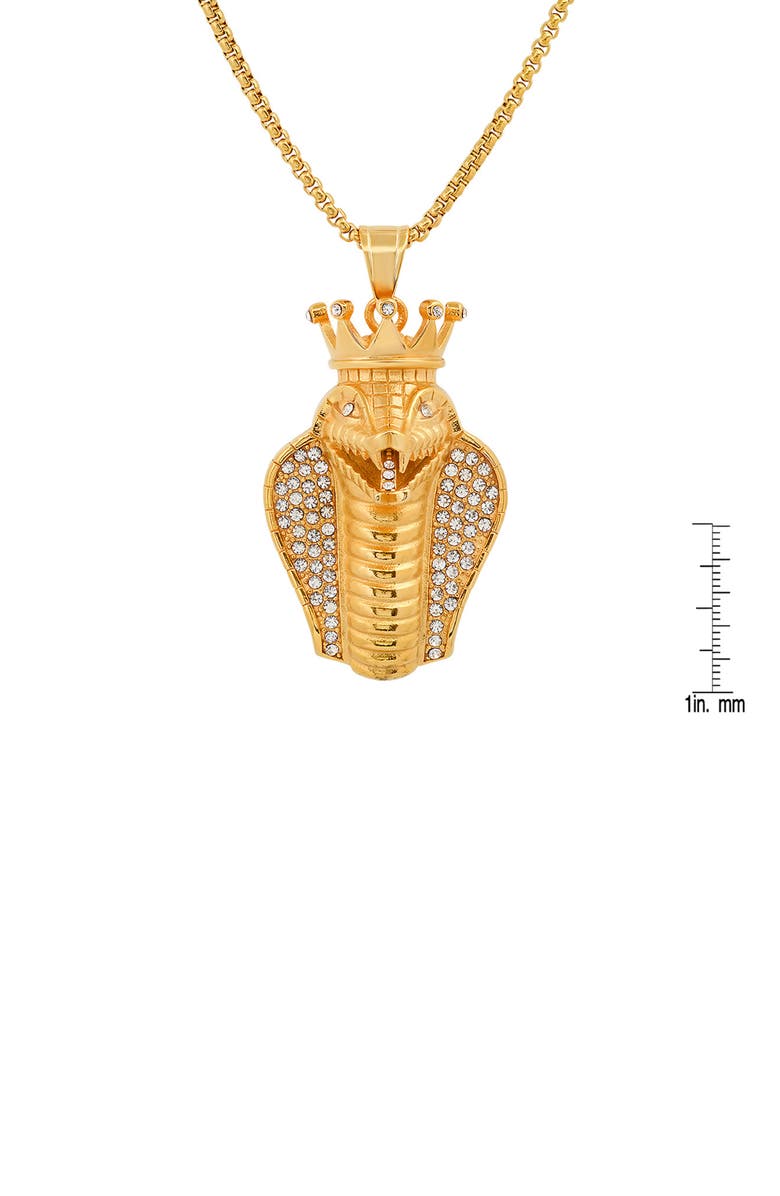 HMY JEWELRY Men's 18K Yellow Gold Plated Stainless Steel Pave Crystal Cobra Pendant Necklace, Alternate, color, 