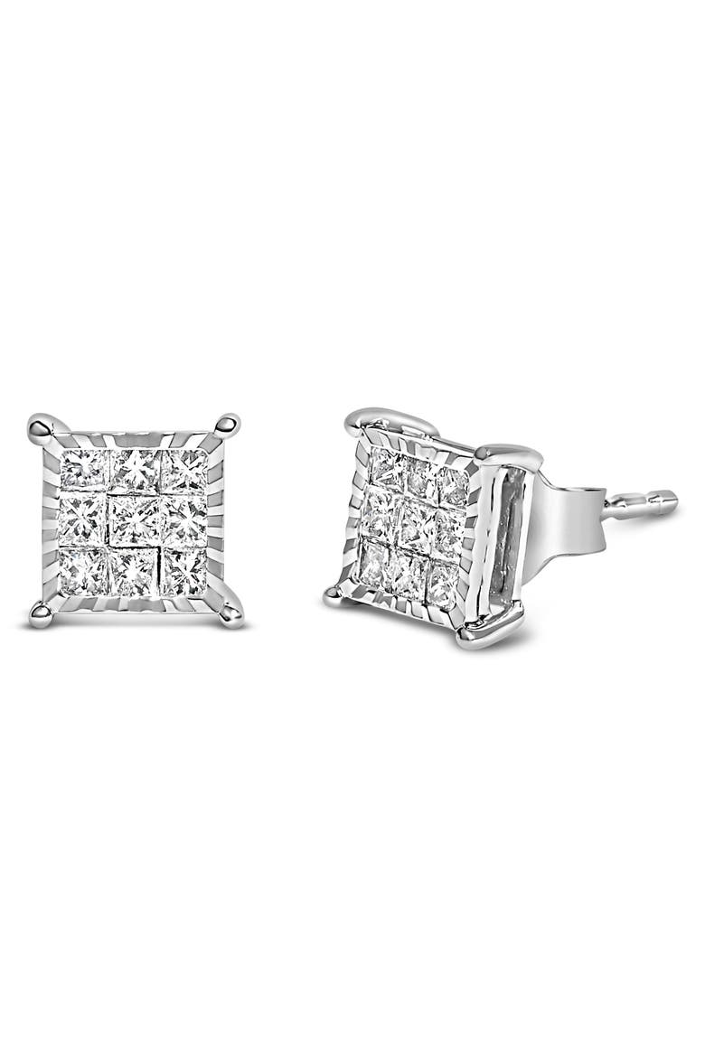 Sterling Silver 1/2 Cttw Princess Diamond Composite Square Stud Earrings, Alternate, color, Silver