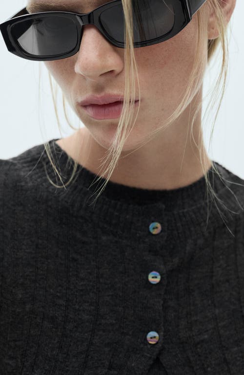 Mango Button Knit Cardigan In Dark Heather Grey