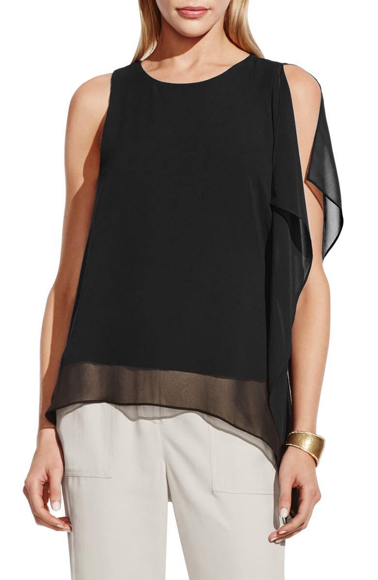Vince Camuto Sleeveless Top with Asymmetrical Chiffon Overlay, Main, color,