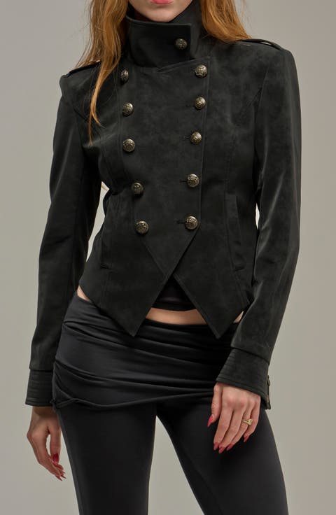Xenia Faux Suede Military Jacket