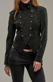 AZALEA WANG Xenia Faux Suede Military Jacket