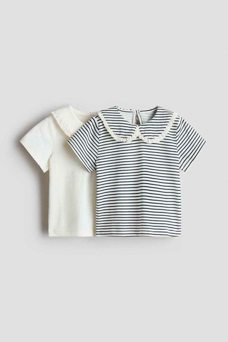 2-pack Cotton Tops With Collar, Alternate, color, Cream/gray striped