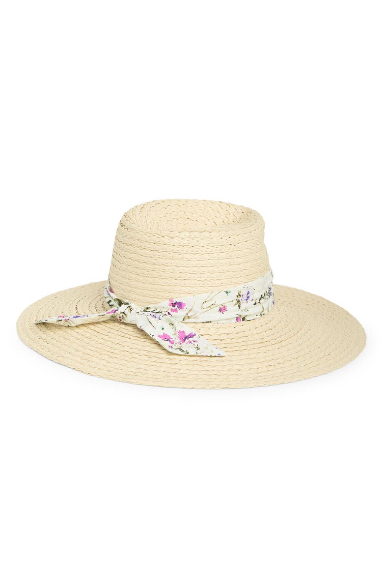 Vince Camuto Lala Floral Ribbon Panama Hat, Alternate, color, 