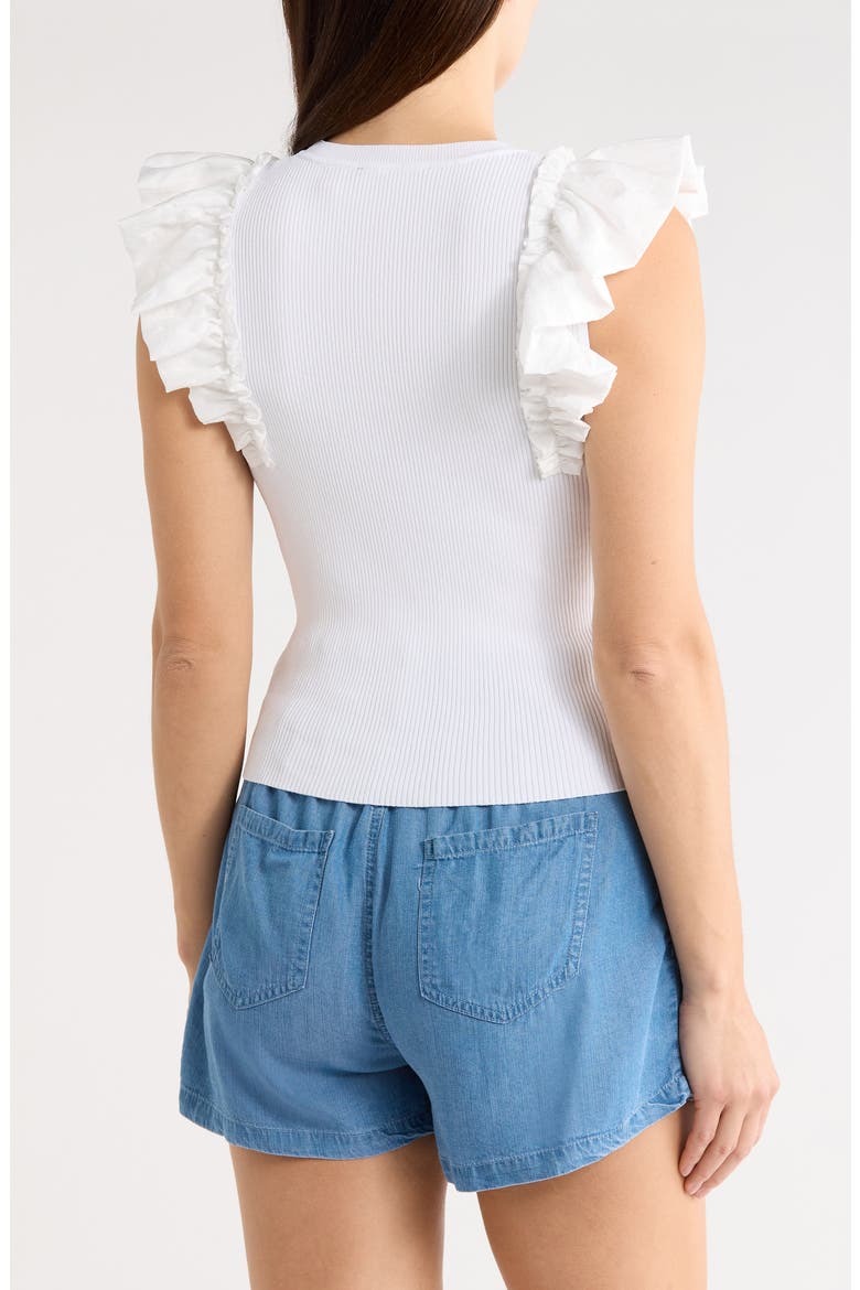 Ruffle Mixed Media Rib Sweater, Alternate, color, WHITE