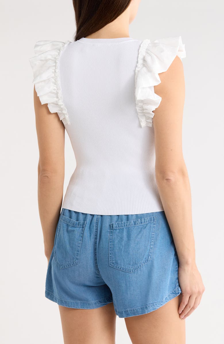 T Tahari Ruffle Mixed Media Rib Sweater, Alternate, color, White