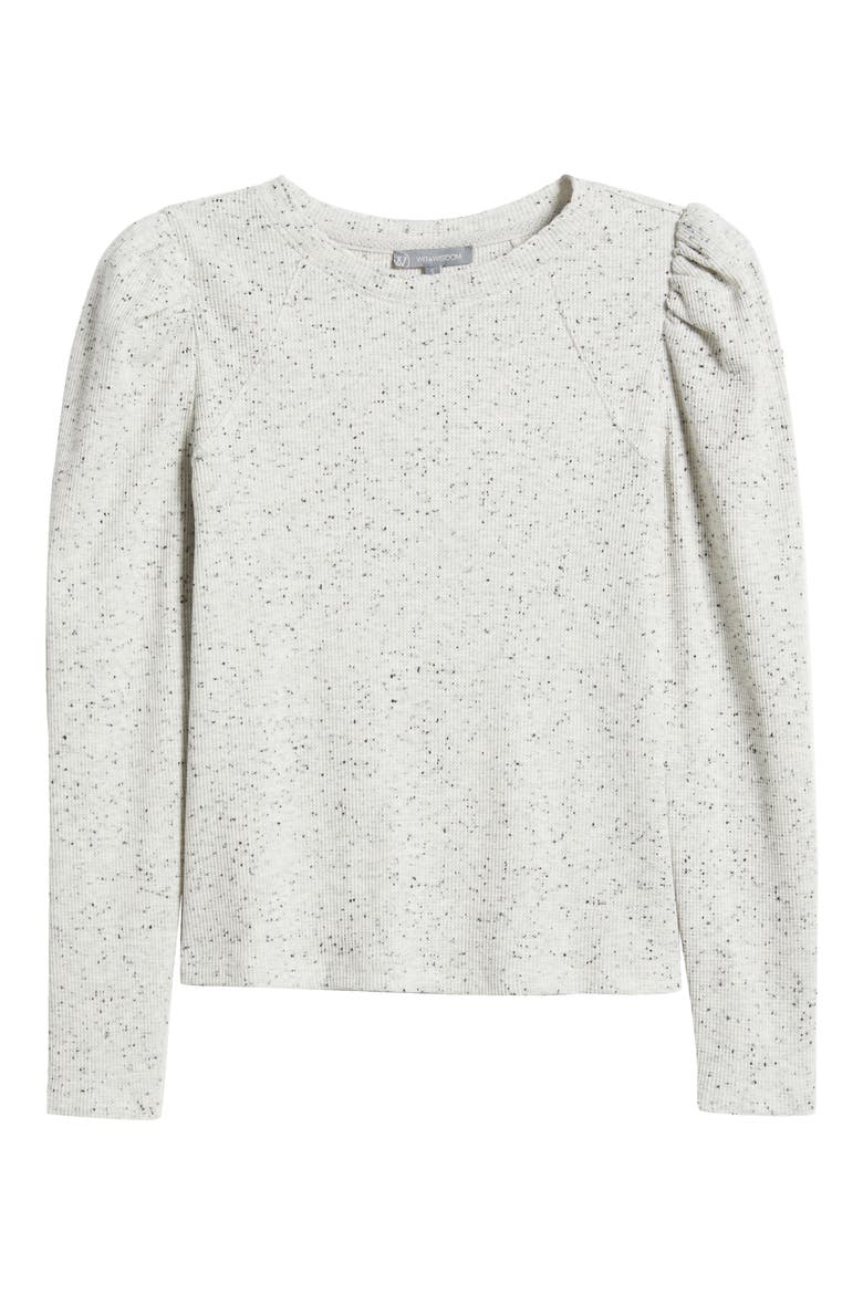 Puff Shoulder Long Sleeve Thermal Top, Alternate, color, HEATHER OFF WHITE