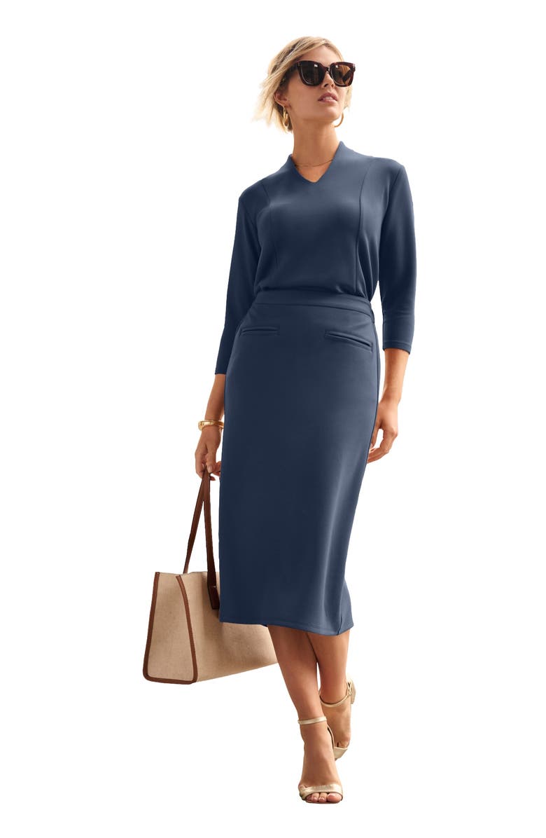Jessica London Perfectease Midi Skirt, Main, color, Navy