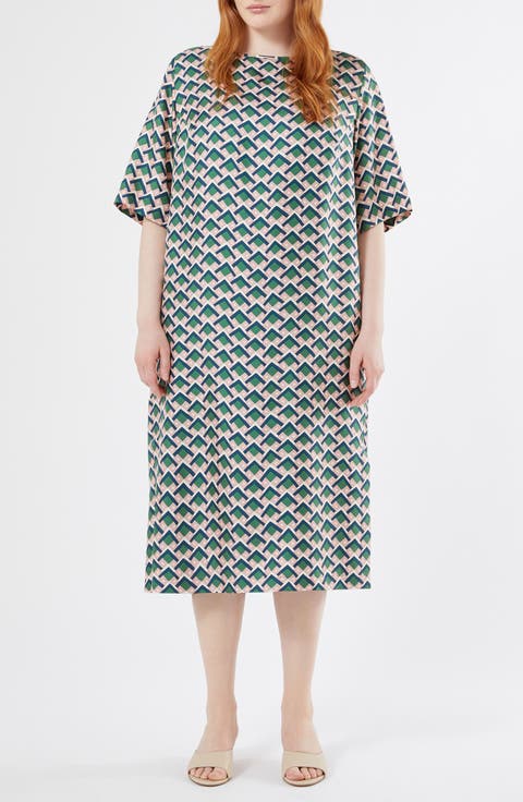 Rossana Geo Print Silk Shift Dress (Plus)
