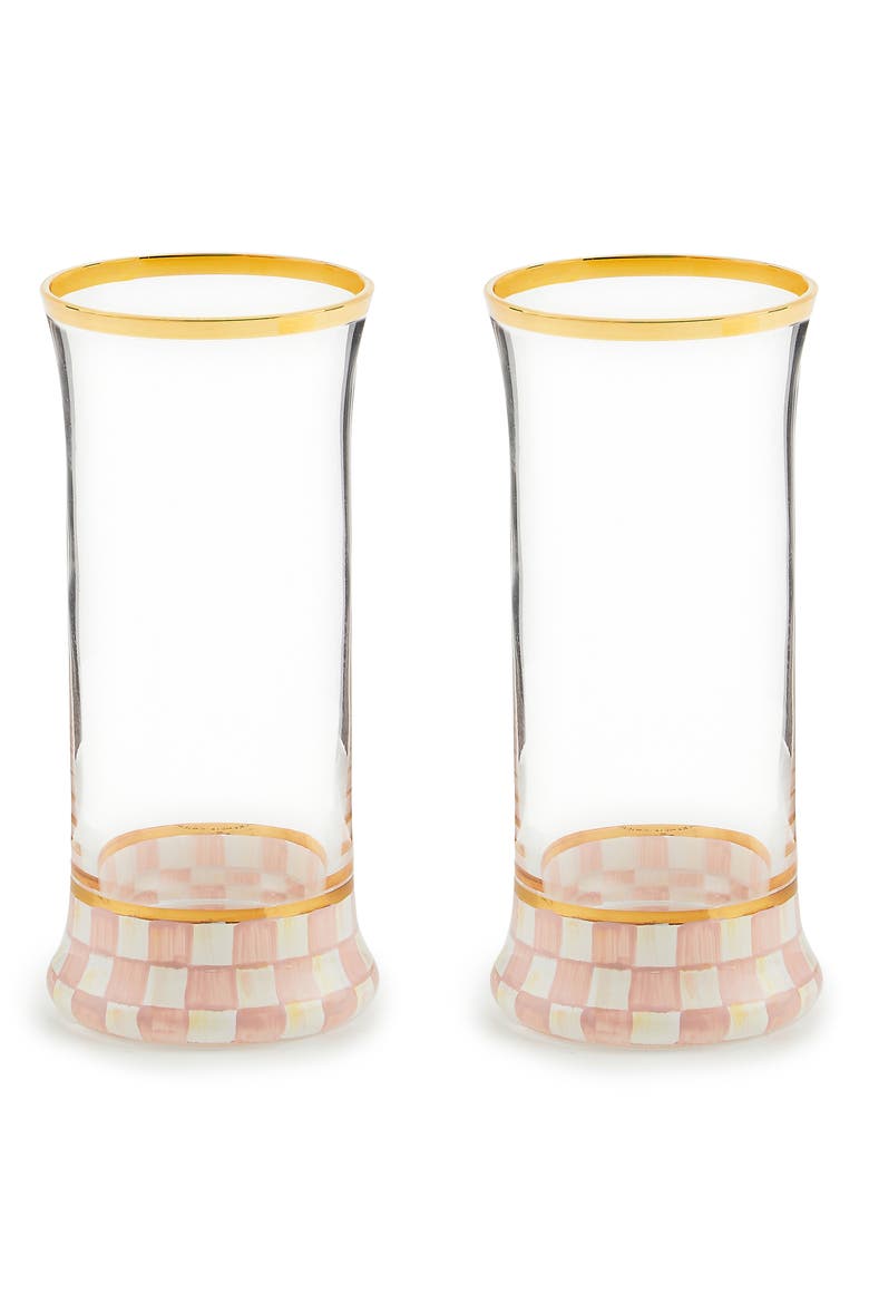Rosy Check Set of 2 Highball Glasses, Main, color, PINK/ WHITE