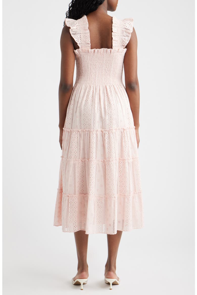 The Ellie Eyelet Flutter Sleeve Cotton Nap Midi Dress, Alternate, color, POWDER PINK