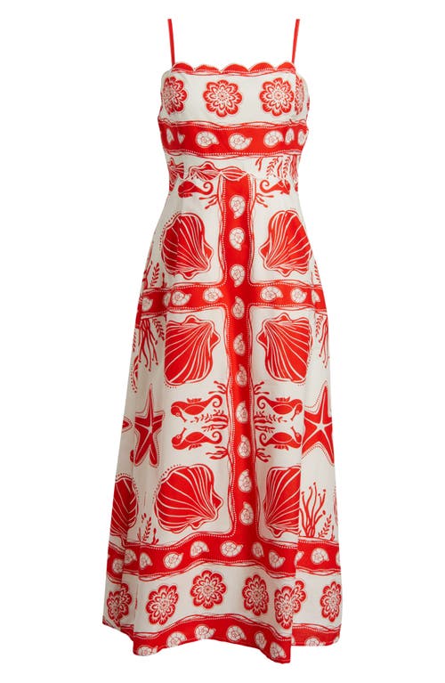 Moon River Printed Scallop Neck Midi Dress
