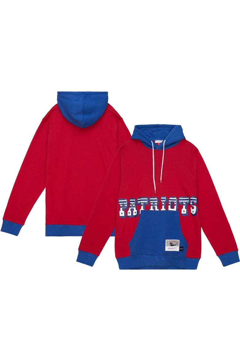 Men's Mitchell & Ness Red/Navy New England Patriots Big & Tall Big Face Pullover Hoodie, Main, color, Red
