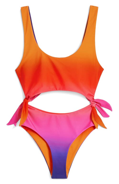 Desigual Cutout Ombré Reversible One-piece Swimsuit In Orange