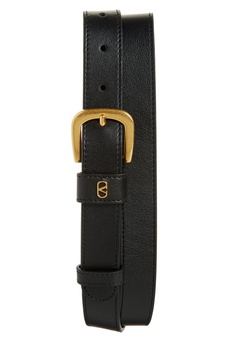VLOGO Leather Belt, Main, color, BLACK