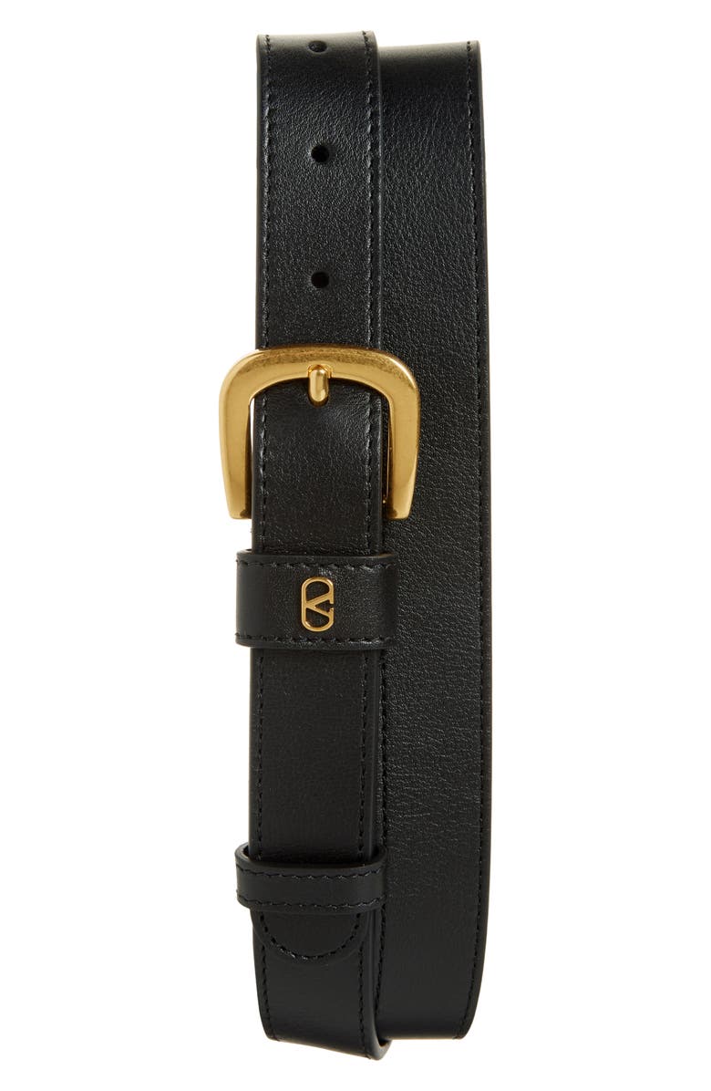 Valentino Garavani VLOGO Leather Belt, Main, color, Black