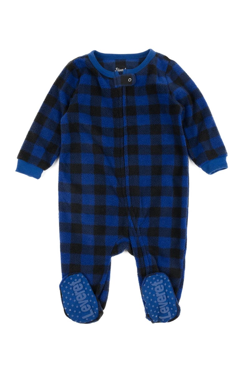 Leveret Navy Blue Plaid Footed Fleece Sleeper, Main, color,