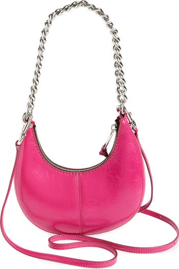 Mini Crescent Crinkle Leather Crossbody Bag