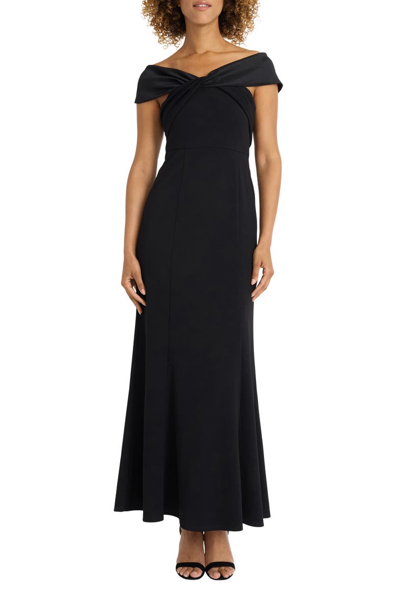 Twist Front Off the Shoulder Gown, Main, color, BLACK
