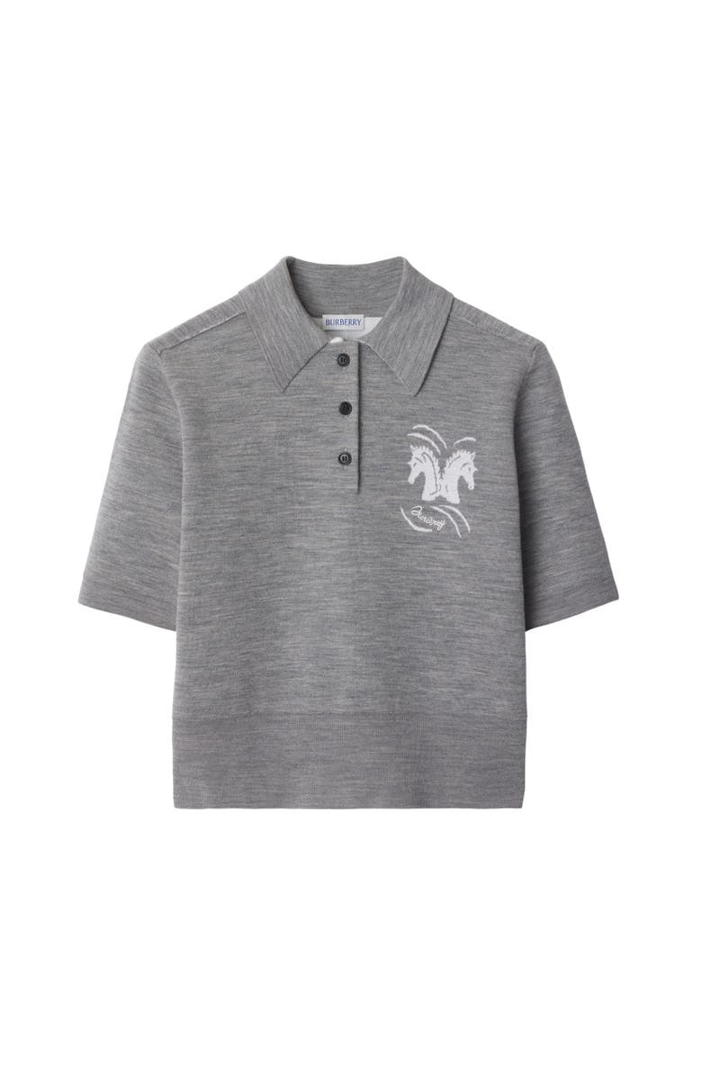 Burberry Mirrored Horse Wool Blend Polo Shirt, Alternate, color, 