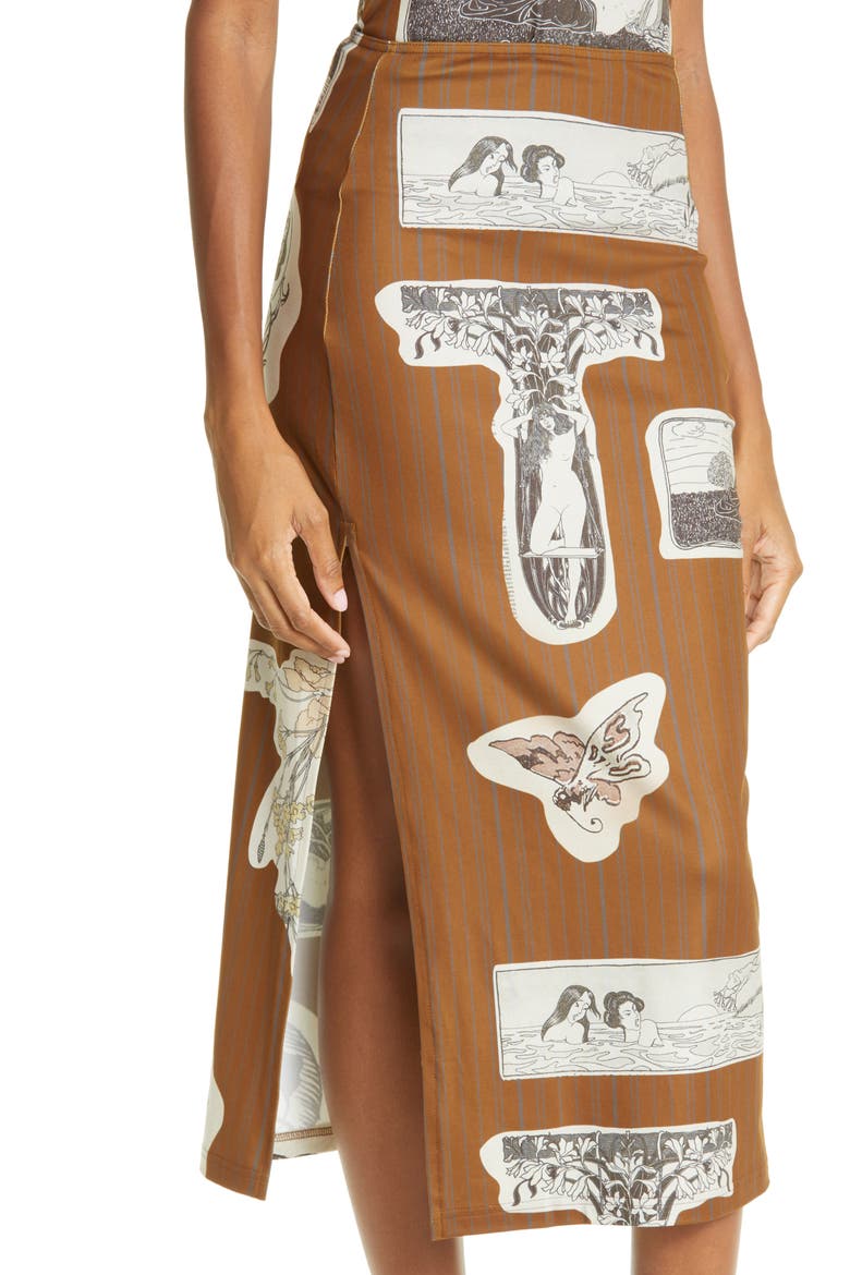 Collage Print Pinstripe Recycled Polyester Blend Midi Skirt, Alternate, color, PRINT MULTI