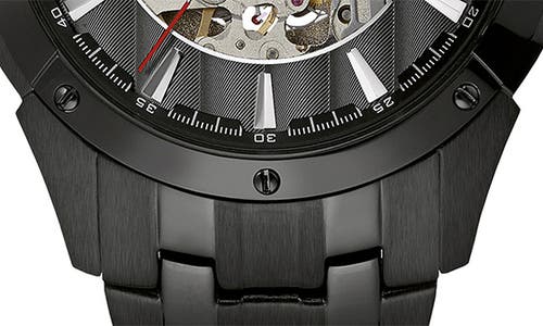 Bulova Skeleton Dial Automatic Bracelet Strap Watch, 43mm In Black