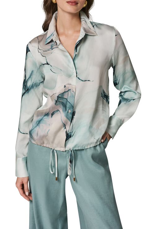 Printed Drawstring Hem Button-Up Shirt