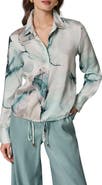 Donna Karan New York Printed Drawstring Hem Button-Up Shirt