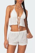 EDIKTED Eyelet Tie Front Crop Halter Top