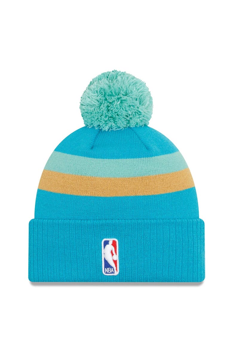 New Era Men's New Era Turquoise Charlotte Hornets 2023/24 City Edition Cuffed Pom Knit Hat, Alternate, color,